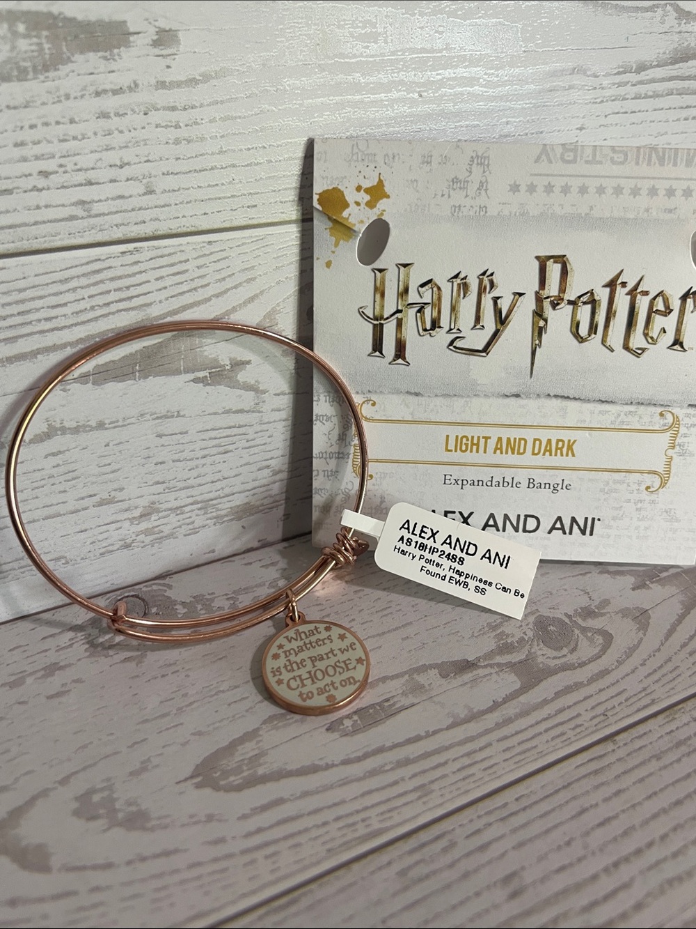 Alex and Ani Rose Gold Tone Harry Potter Light & Dark Charm Bangle